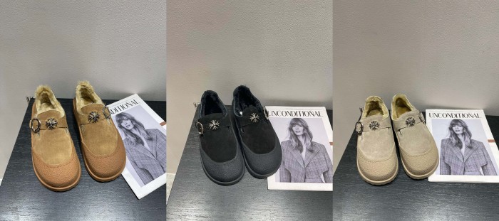 1:1 quality version New small square head cross flower one line buckle wool shoes 3 colors