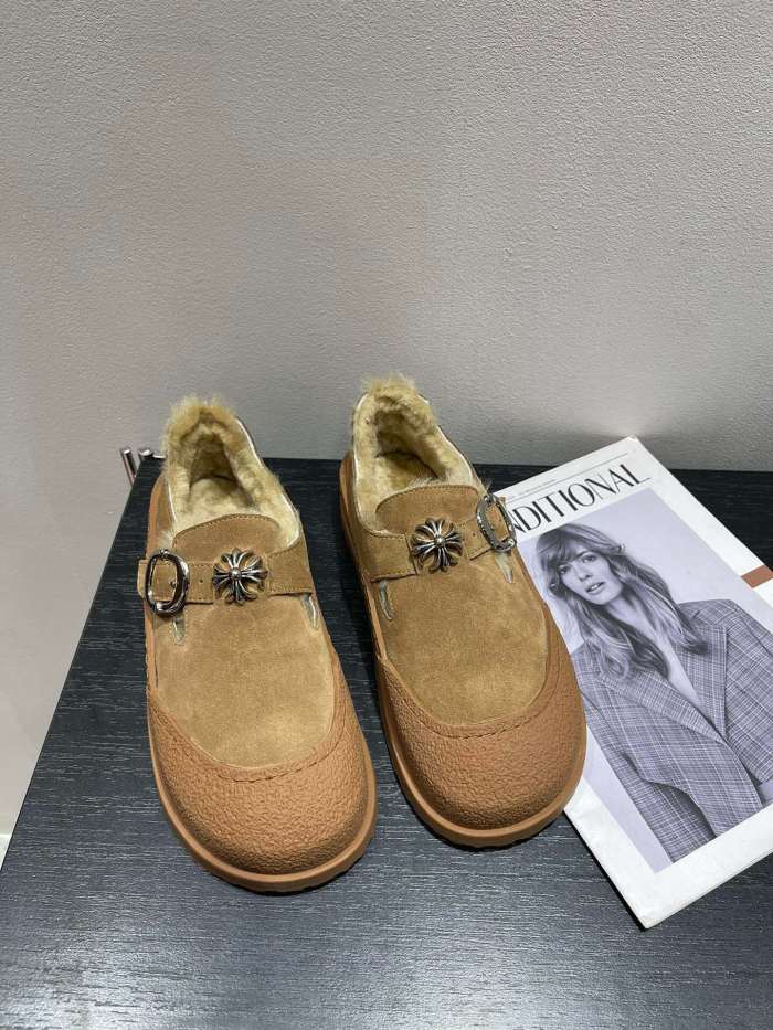 1:1 quality version New small square head cross flower one line buckle wool shoes 3 colors