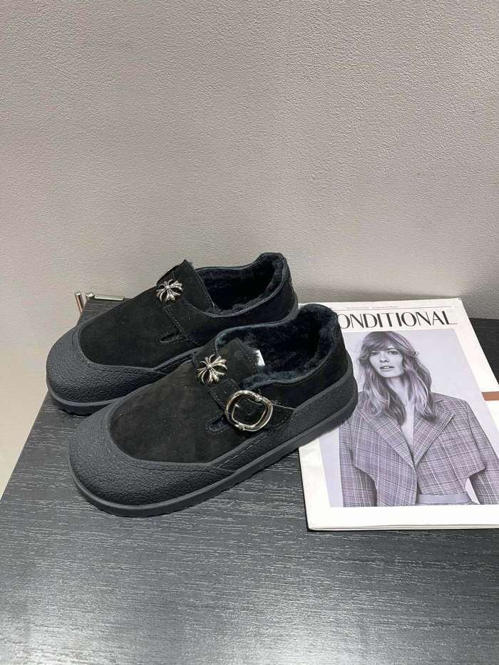 1:1 quality version New small square head cross flower one line buckle wool shoes 3 colors