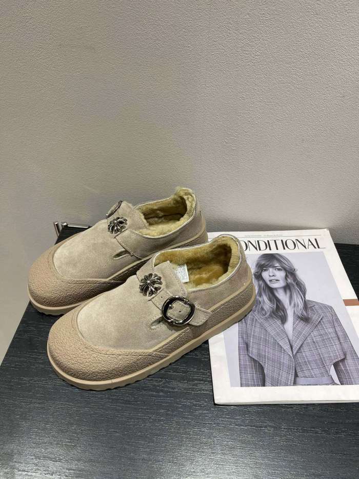 1:1 quality version New small square head cross flower one line buckle wool shoes 3 colors