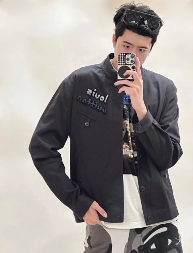 1:1 quality version  Beaded Monogram Stand-Up Jacket Coat