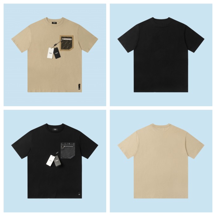 Chest Zipper Pocket Patchwork Short Sleeve Tee 2 colors