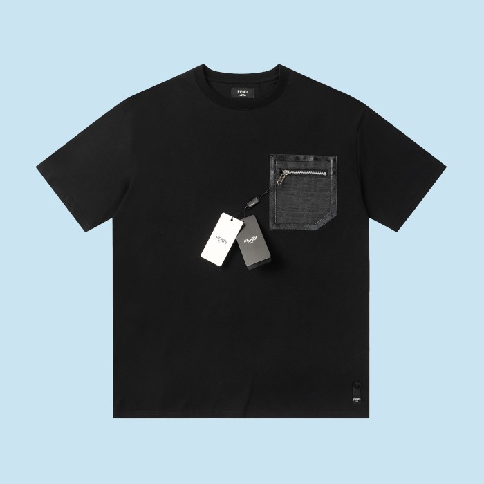 Chest Zipper Pocket Patchwork Short Sleeve Tee 2 colors