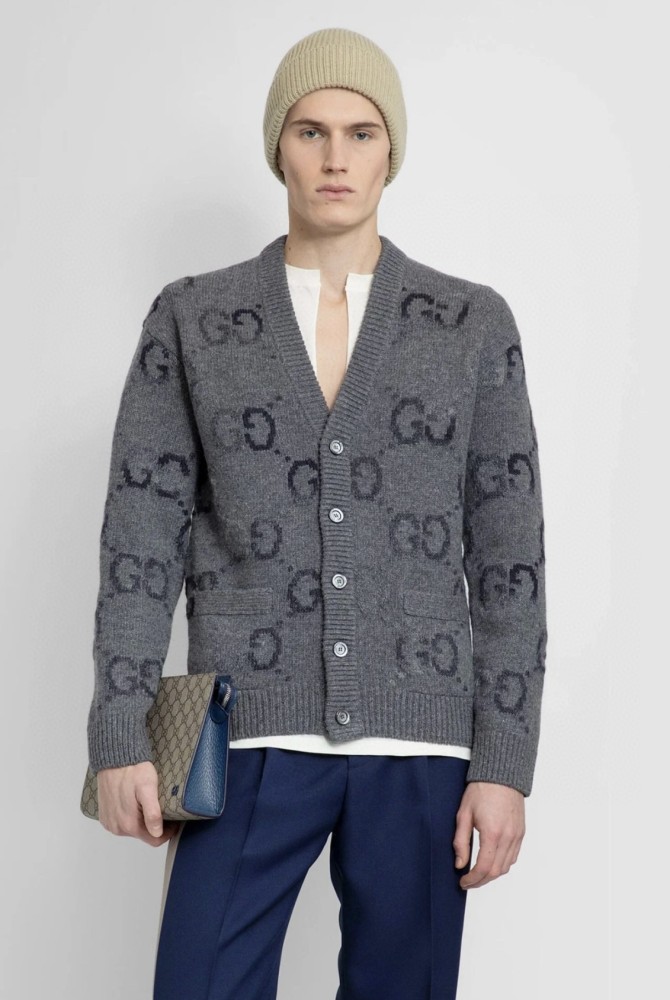 1:1 quality version Gradient jacquard super heavy wool cardigan