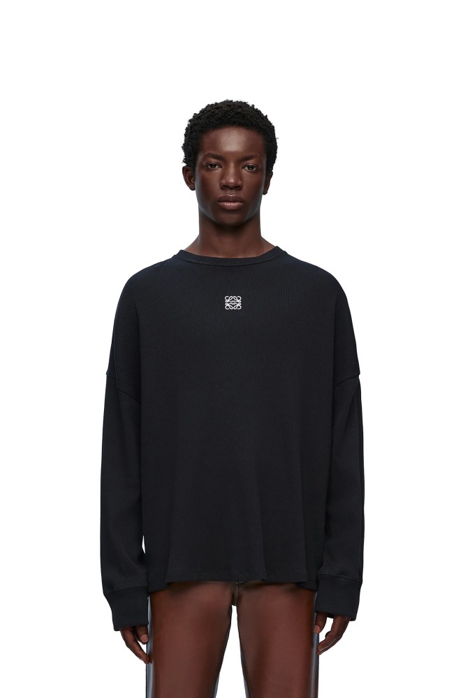 Embroidered Logo Logo Ribbed Long Sleeve T-Shirt 3 colors