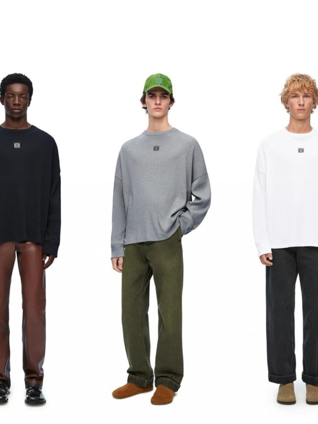 Embroidered Logo Logo Ribbed Long Sleeve T-Shirt 3 colors