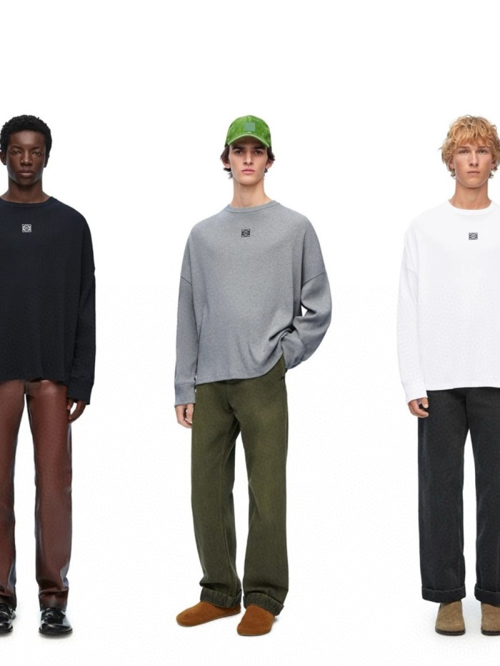 Embroidered Logo Logo Ribbed Long Sleeve T-Shirt 3 colors