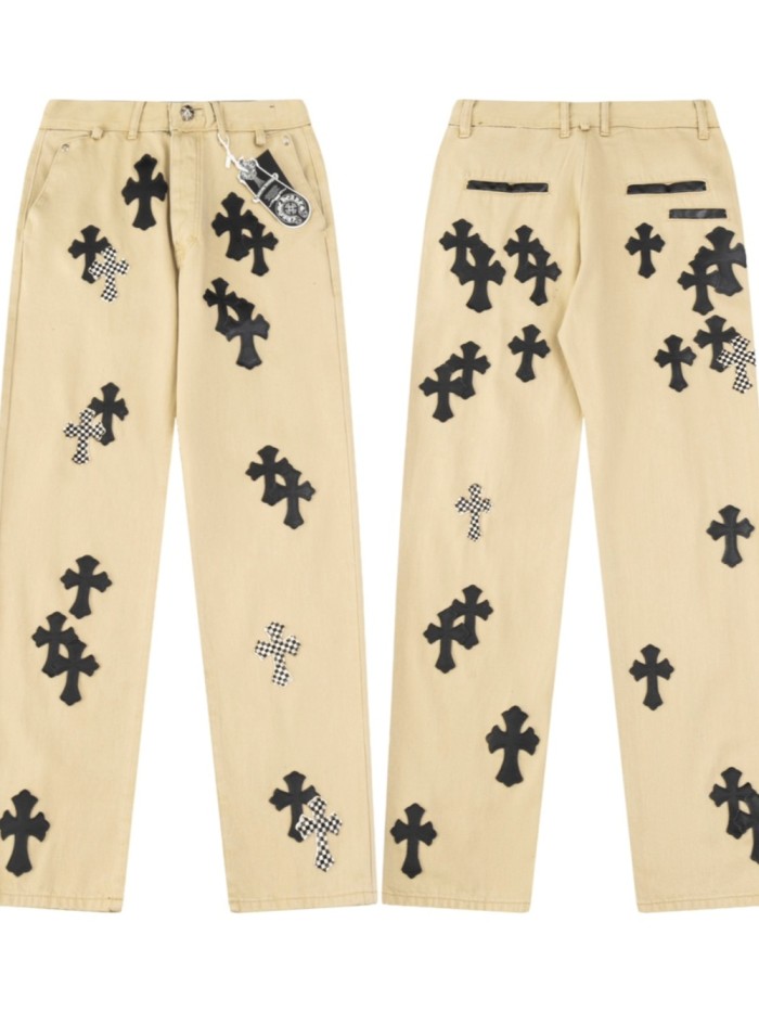 1:1 quality version Black Checkerboard Cross 925 Pure Silver Button Down Work Jeans