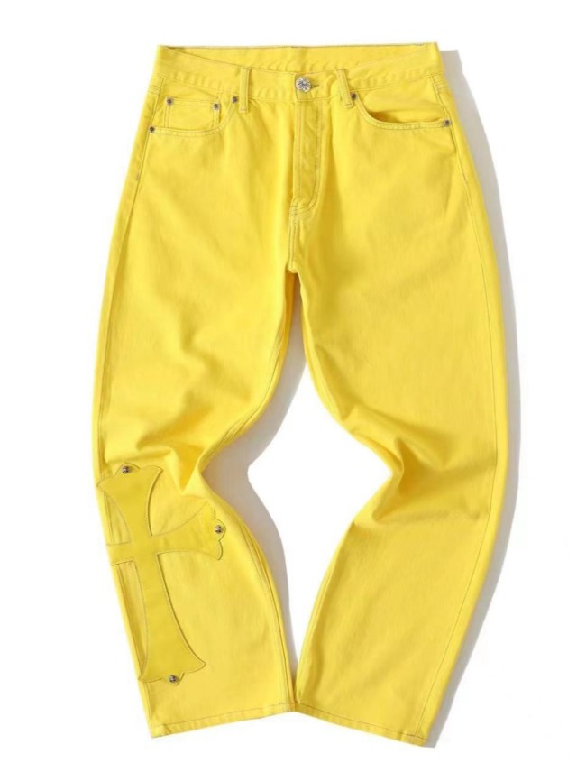 1:1 quality version New York Limited Yellow Ox King Leather Pure Silver Button Cross Jeans