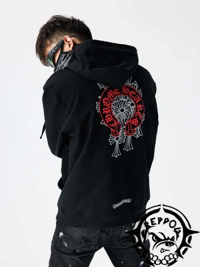  Red horseshoe cross zipper hoodie
