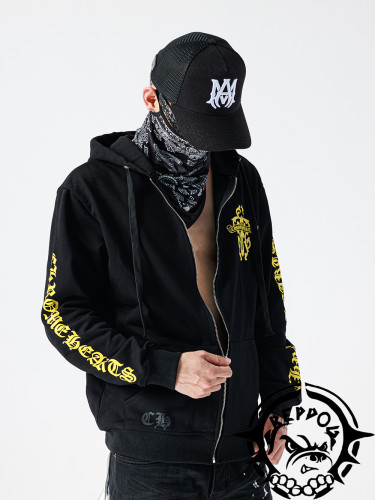  Yellow dagger print zipper hoodie