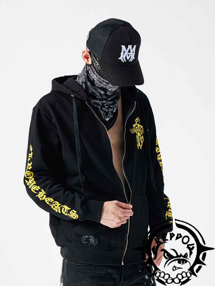  Yellow dagger print zipper hoodie