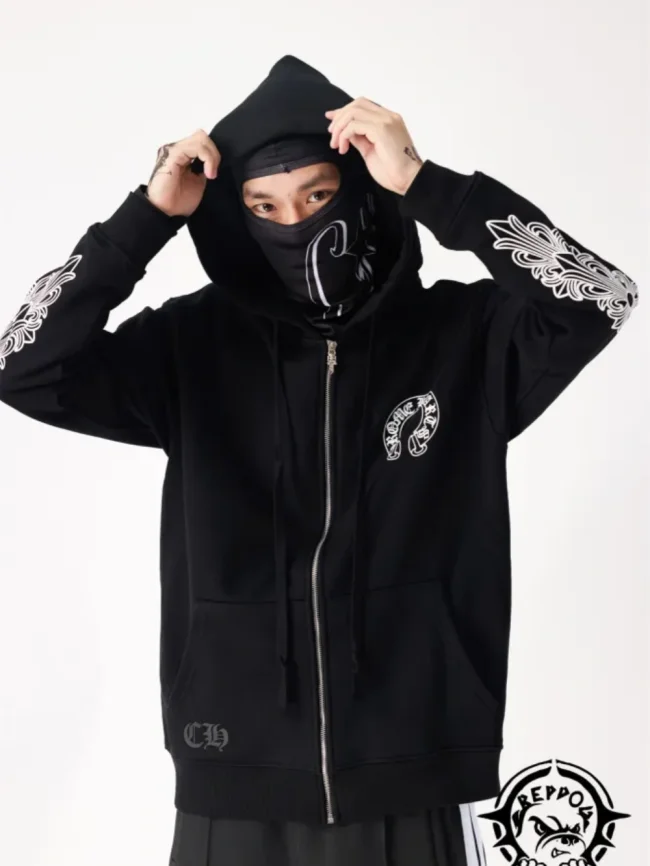 1:1 quality version Horseshoe Flower Arm Zipper Sweatshirt