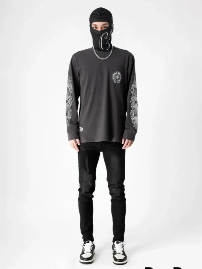 Double arm cross printed long sleeve T-shirt 3 colors