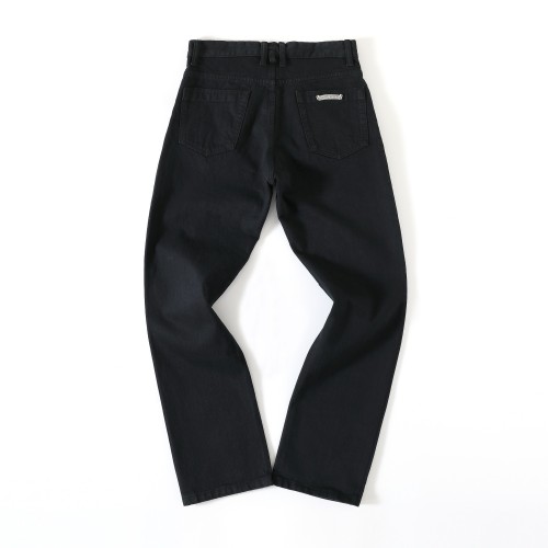 1:1 quality version Solid Color Flame Style Pure Silver Button Jeans