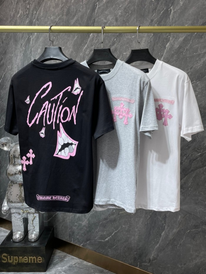 Pink Cross Patchwork Leather Sanskrit Hand Painted Graffiti tee 3 colors