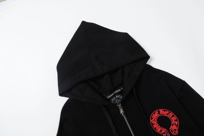  Red horseshoe cross zipper hoodie