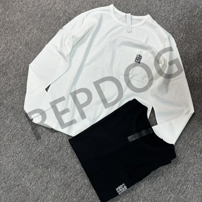 1:1 quality version Chest Pocket Right Sleeve Sanskrit Letter Embroidered Long Sleeve T-Shirt 2 colors