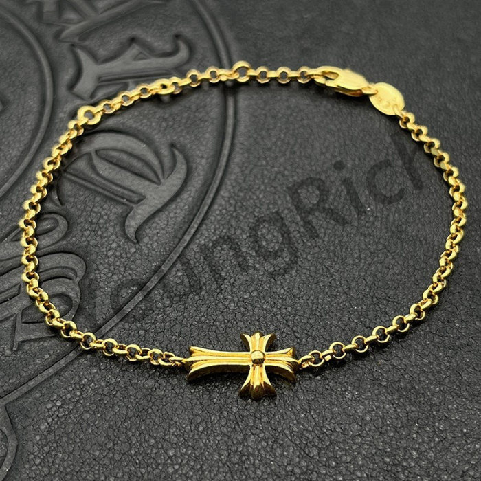 Classic Sterling Silver Gold Plated 22K Gold Cross Adjustable Bracelet