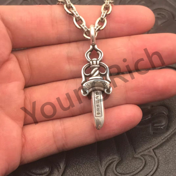1:1 quality version Pure Silver Reversible Sword Letter Chain Necklace