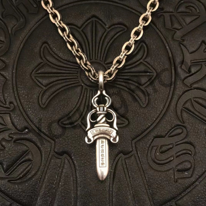 1:1 quality version Pure Silver Reversible Sword Letter Chain Necklace