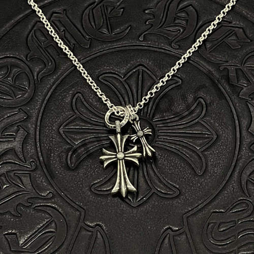 Sterling Silver Double Cross Pendant Necklace 3 colors
