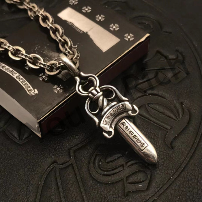 1:1 quality version Pure Silver Reversible Sword Letter Chain Necklace