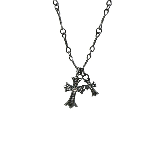 Black and Silver Double Cross Necklace