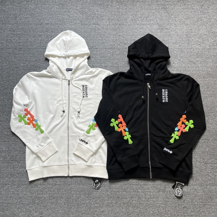  Colorful Leather Embroidery Zipper Sweatshirt 2 colors