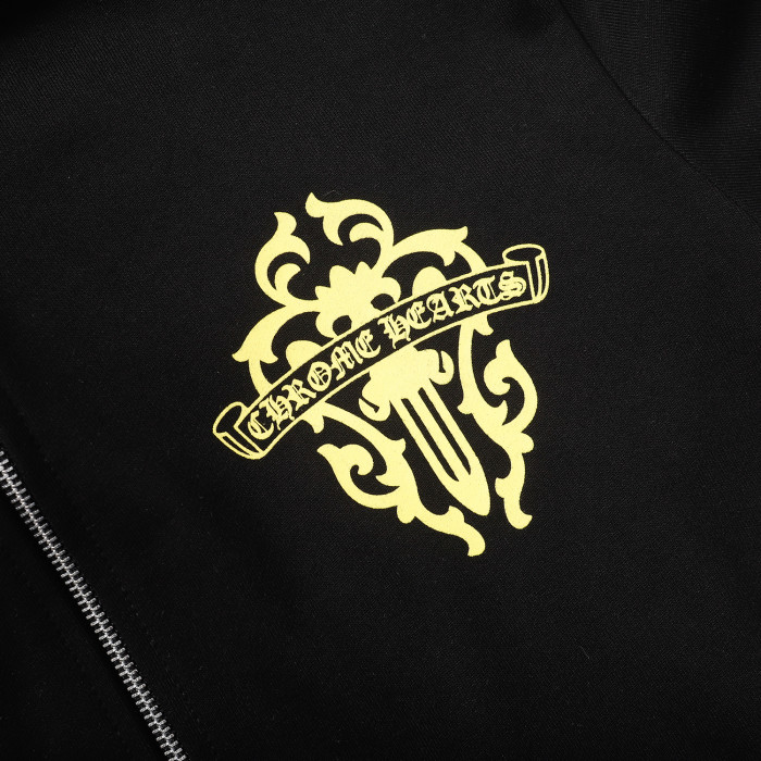  Yellow Sword Print Zipper Sweatshirt
