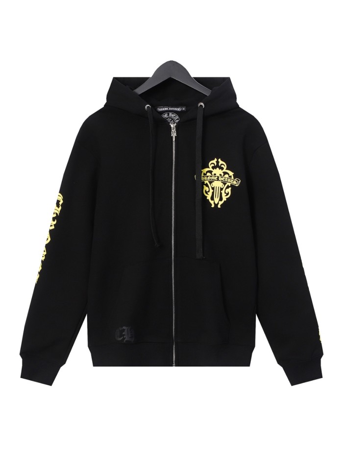  Yellow Sword Print Zipper Sweatshirt