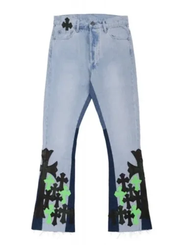 [buy more save more] black and green cross logo bell-bottoms jeans vibe vujade style