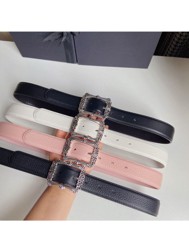 1:1 quality version Classic Vine Silver Plated Sterling Brass Square Buckle Leather Belt 4 colors【Width 3.0 cm】