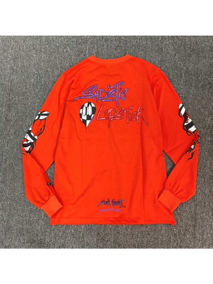 1:1 quality version Pocket Spark Letters Sweatshirt Red Color long sleeve T-shirt