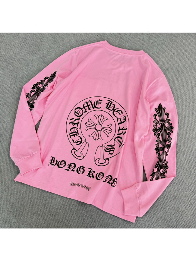 1:1 quality version Pink Big Horseshoe Sanskrit Letter Sleeve Arm Cross Long Sleeve T-shirt