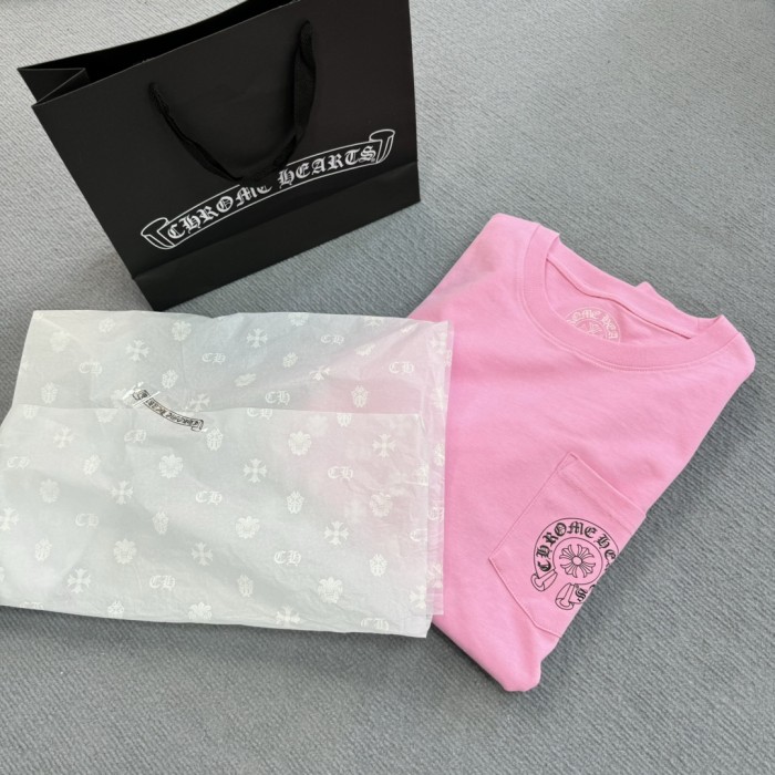 1:1 quality version Pink Big Horseshoe Sanskrit Letter Sleeve Arm Cross Long Sleeve T-shirt