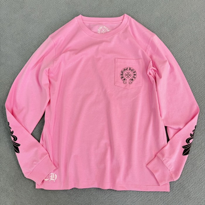 1:1 quality version Pink Big Horseshoe Sanskrit Letter Sleeve Arm Cross Long Sleeve T-shirt