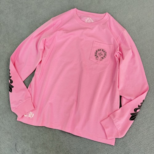 1:1 quality version Pink Big Horseshoe Sanskrit Letter Sleeve Arm Cross Long Sleeve T-shirt