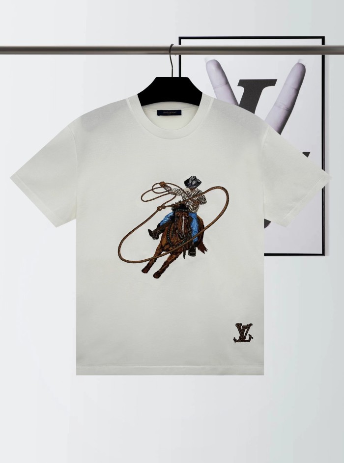 1:1 quality version Western Cowboy Riding Horse Embroidered tee