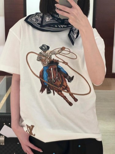 1:1 quality version Western Cowboy Riding Horse Embroidered tee