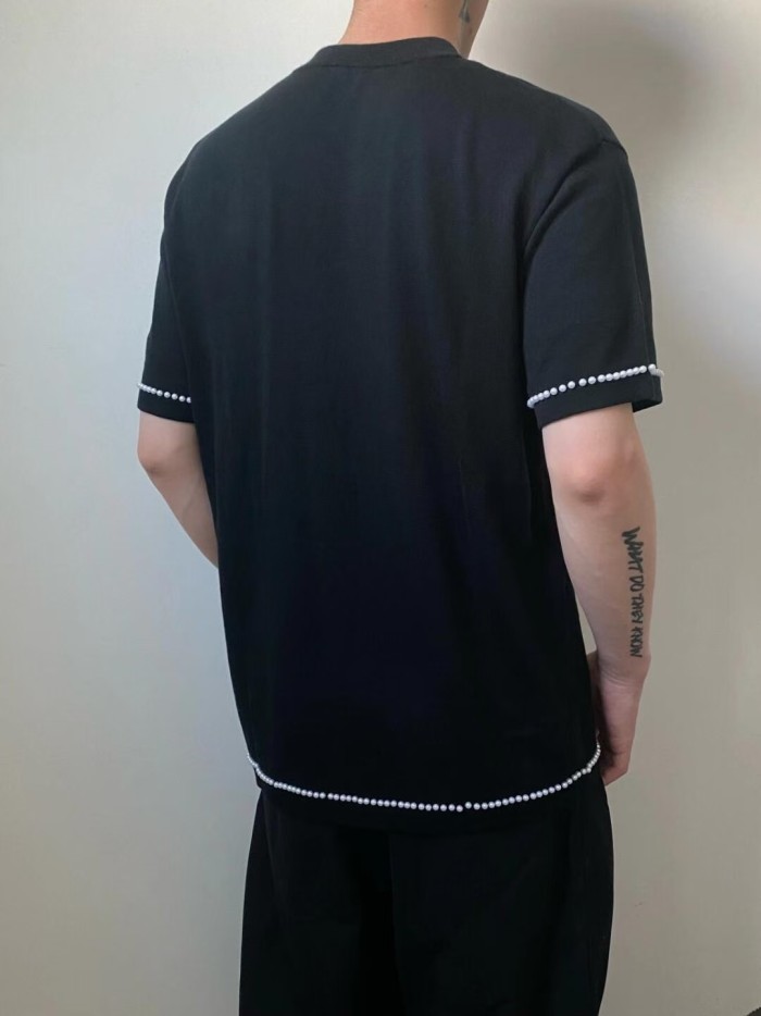 1:1 quality version Beaded Embroidery Logo Round Neck tee