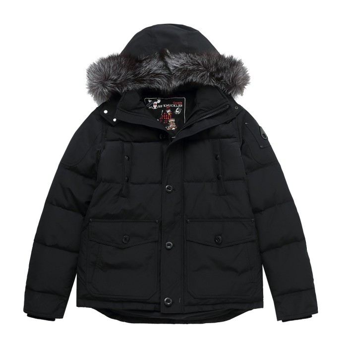 1:1 quality version Black Scissors Logo Sleeve Zipper Design Fur Collar Down Jacket 2 colors