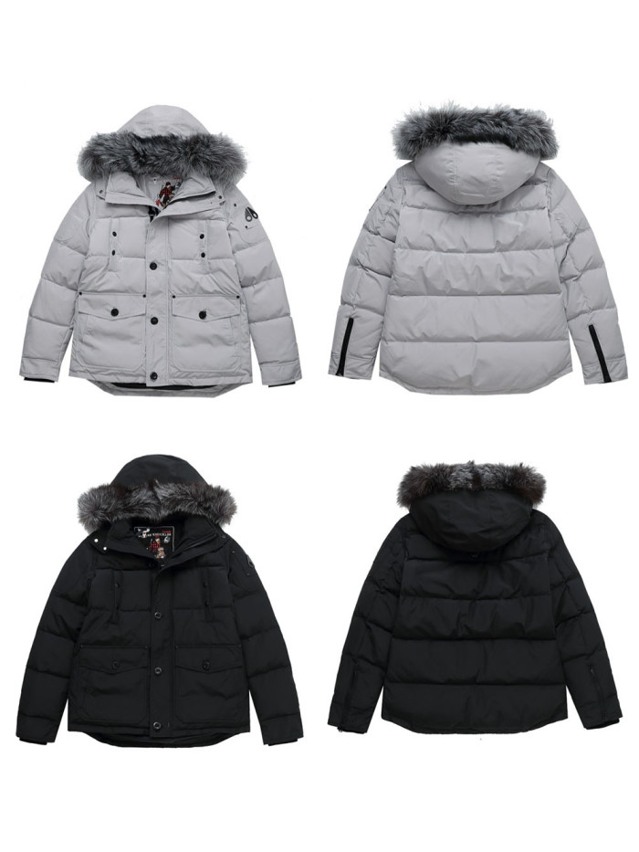 1:1 quality version Black Scissors Logo Sleeve Zipper Design Fur Collar Down Jacket 2 colors