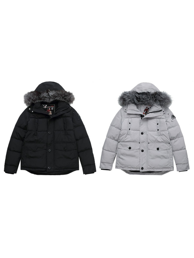 1:1 quality version Black Scissors Logo Sleeve Zipper Design Fur Collar Down Jacket 2 colors