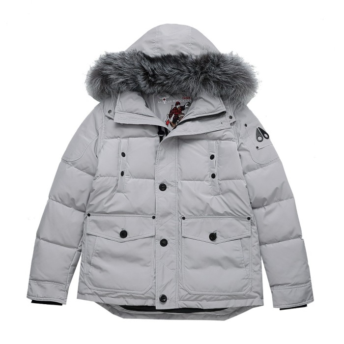 1:1 quality version Black Scissors Logo Sleeve Zipper Design Fur Collar Down Jacket 2 colors