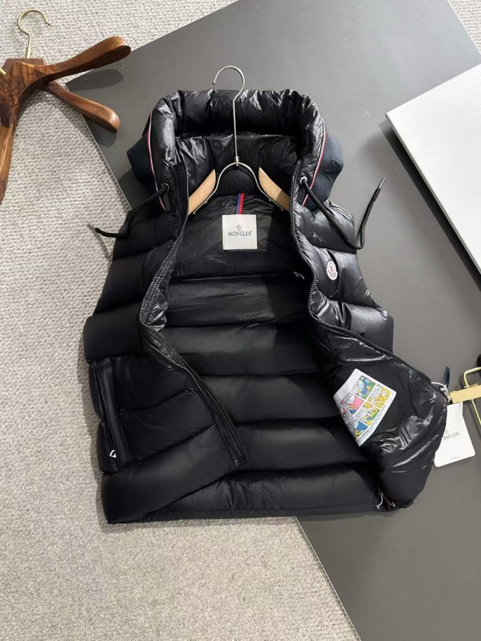 1:1 quality version Hooded webbing patchwork monogrammed down vest with NFC tag