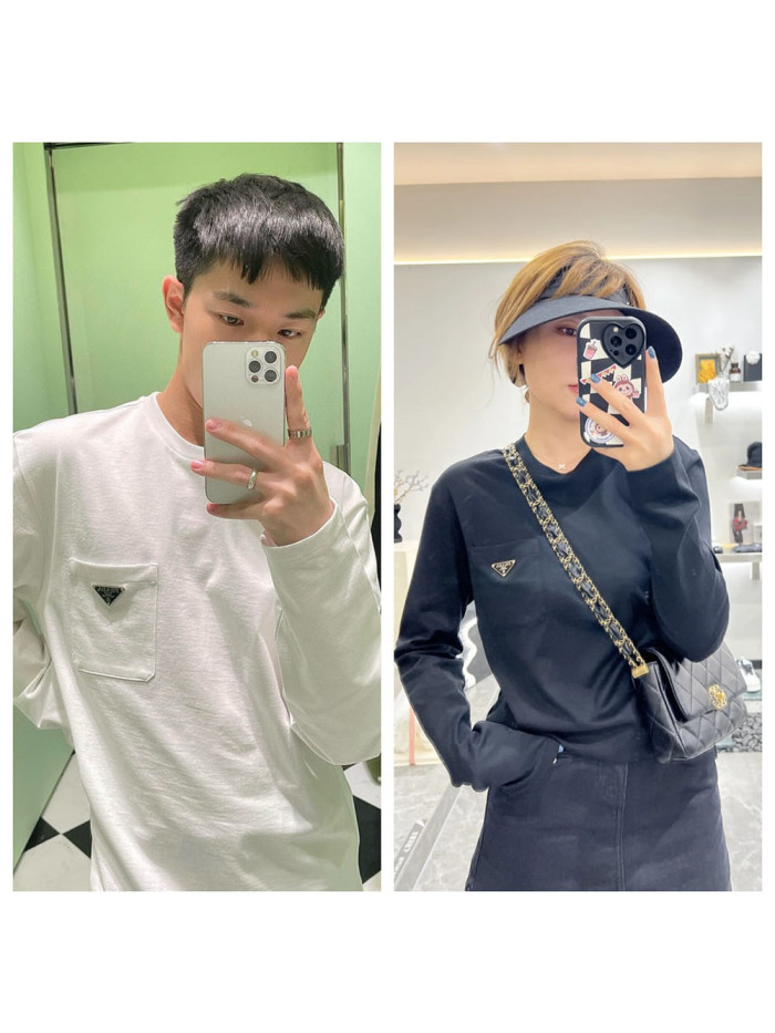 1:1 quality version  Pocket Triangle Label Long Sleeve T-Shirt 2 colors