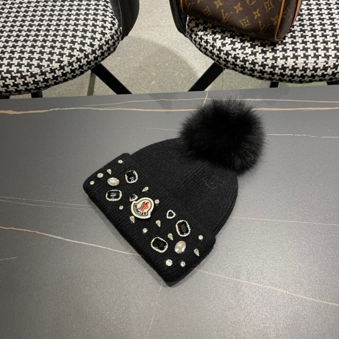 1:1 quality version Jeweled Rhinestone Rabbit Fur Knit Cold beanie 3 colors