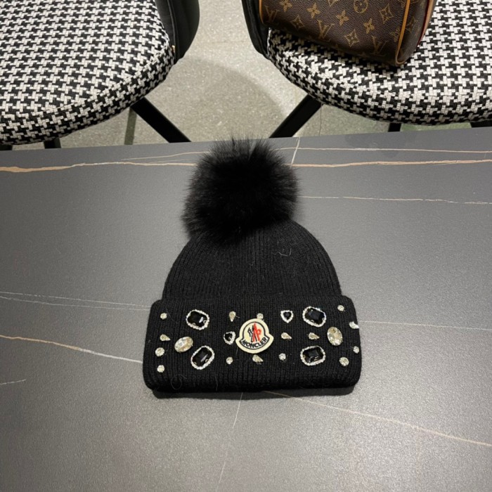 1:1 quality version Jeweled Rhinestone Rabbit Fur Knit Cold beanie 3 colors