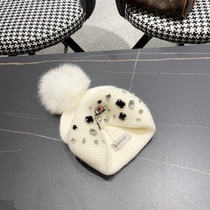 1:1 quality version Jeweled Rhinestone Rabbit Fur Knit Cold beanie 3 colors